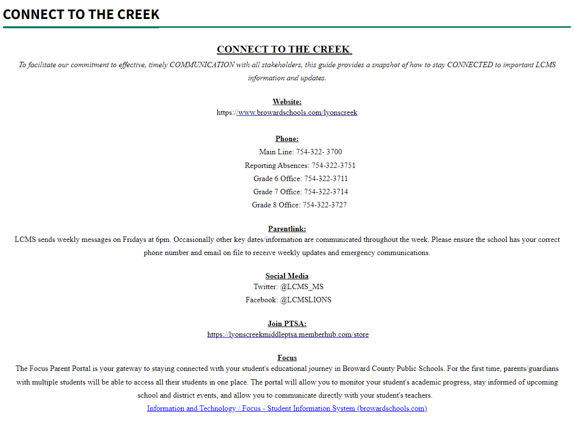 Connect To The Creek Newsletter